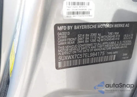 2014 BMW X3 xDrive35I z USA, uszkodzony, nr VIN 5UXWX7C57EL984175